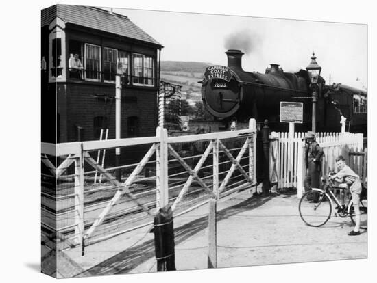 The Cambrian Coast Express Steam Locomotive Train at Llanbadarn Crossing Near Aberystwyth Wales-null-Stretched Canvas