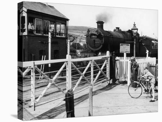 The Cambrian Coast Express Steam Locomotive Train at Llanbadarn Crossing Near Aberystwyth Wales-null-Stretched Canvas