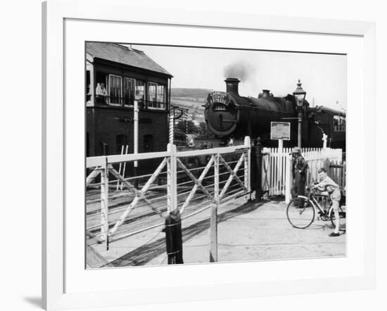 The Cambrian Coast Express Steam Locomotive Train at Llanbadarn Crossing Near Aberystwyth Wales-null-Framed Photographic Print