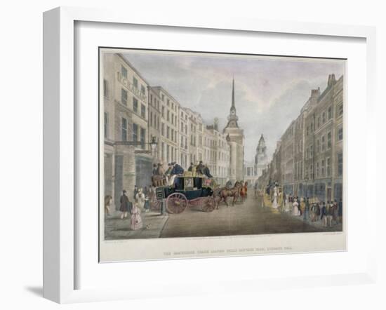 The Cambridge Coach Leaving the Nelson Inn, Belle Sauvage Yard, Ludgate Hill, London, 1818-Charles Joseph Hullmandel-Framed Giclee Print