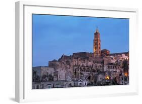 The Campanile and Cathedral at Night in the Sassi Area of Matera, Basilicata, Italy, Europe-Martin-Framed Photographic Print