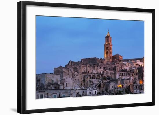 The Campanile and Cathedral at Night in the Sassi Area of Matera, Basilicata, Italy, Europe-Martin-Framed Photographic Print