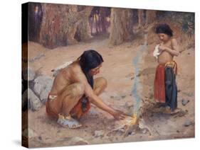 The Campfire-Eanger Irving Couse-Stretched Canvas