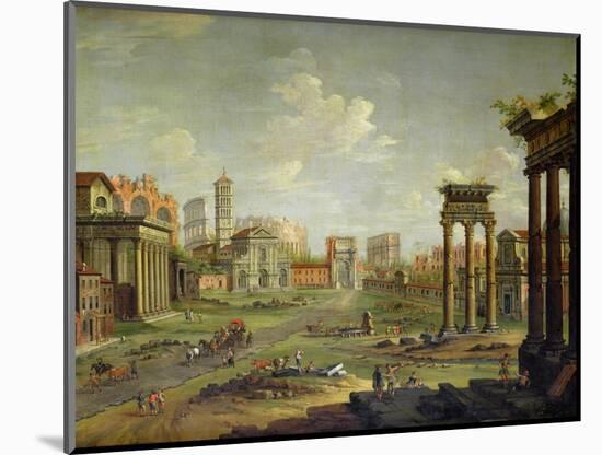 The Campo Vaccino, Rome Looking Towards St. Francesca Romana and the Arch of Titus-Antonio Joli-Mounted Giclee Print