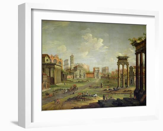 The Campo Vaccino, Rome Looking Towards St. Francesca Romana and the Arch of Titus-Antonio Joli-Framed Giclee Print