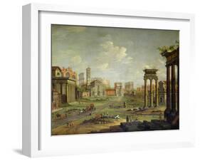 The Campo Vaccino, Rome Looking Towards St. Francesca Romana and the Arch of Titus-Antonio Joli-Framed Giclee Print