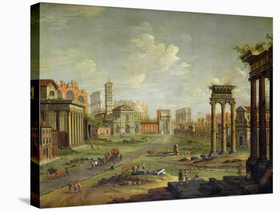 The Campo Vaccino, Rome Looking Towards St. Francesca Romana and the Arch of Titus-Antonio Joli-Stretched Canvas