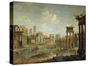 The Campo Vaccino, Rome Looking Towards St. Francesca Romana and the Arch of Titus-Antonio Joli-Stretched Canvas