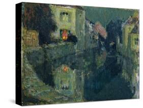 The Canal at Night-Henri Eugene Augustin Le Sidaner-Stretched Canvas