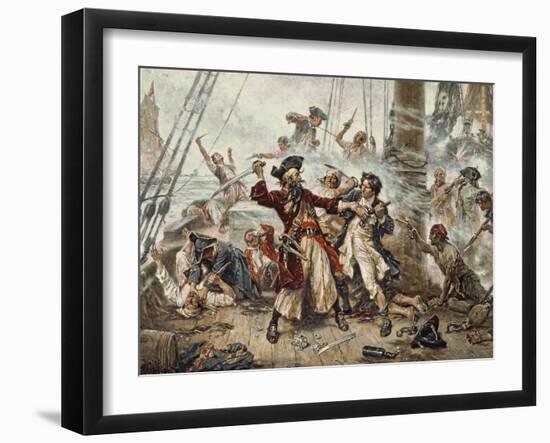 The Capture of the Pirate Blackbeard, 1718-Jean Leon Gerome Ferris-Framed Premium Giclee Print