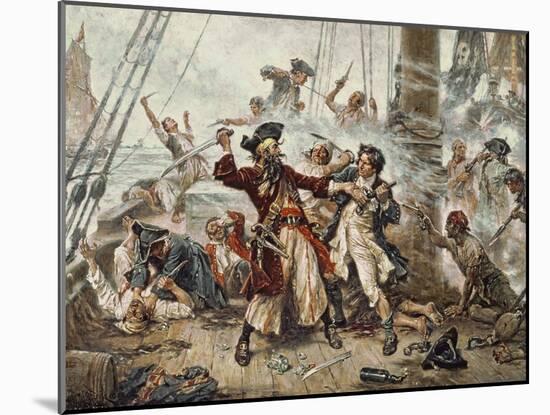 The Capture of the Pirate Blackbeard, 1718-Jean Leon Gerome Ferris-Mounted Premium Giclee Print