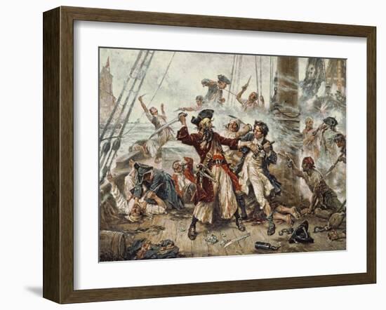 The Capture of the Pirate Blackbeard, 1718-Jean Leon Gerome Ferris-Framed Giclee Print