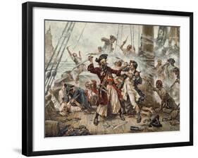 The Capture of the Pirate Blackbeard, 1718-Jean Leon Gerome Ferris-Framed Giclee Print