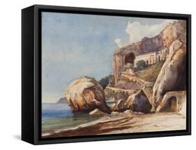 The Capuchin Monastery at Amalfi from the Beach, with Additions by a Borbone Pupil-Giacinto Gigante-Framed Stretched Canvas