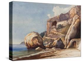 The Capuchin Monastery at Amalfi from the Beach, with Additions by a Borbone Pupil-Giacinto Gigante-Stretched Canvas