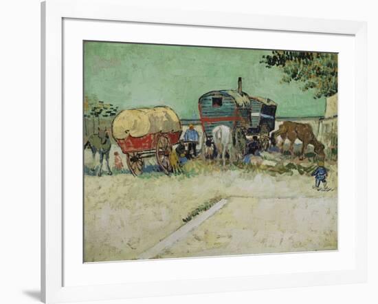 The Caravans, Gypsy Camp Near Arles (Les Roulottes / Campement De Bohémiens), 1888-Vincent van Gogh-Framed Giclee Print