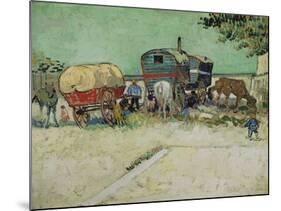 The Caravans, Gypsy Camp Near Arles (Les Roulottes / Campement De Bohémiens), 1888-Vincent van Gogh-Mounted Giclee Print