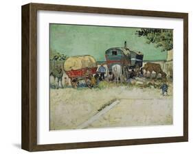 The Caravans, Gypsy Camp Near Arles (Les Roulottes / Campement De Bohémiens), 1888-Vincent van Gogh-Framed Giclee Print