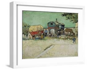 The Caravans, Gypsy Camp Near Arles (Les Roulottes / Campement De Bohémiens), 1888-Vincent van Gogh-Framed Giclee Print