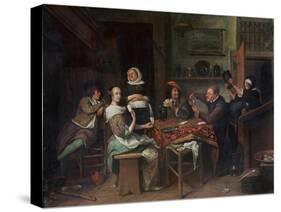 The Card Players-Jan Havicksz. Steen-Stretched Canvas