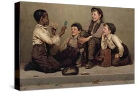 The Card Trick-John George Brown-Stretched Canvas