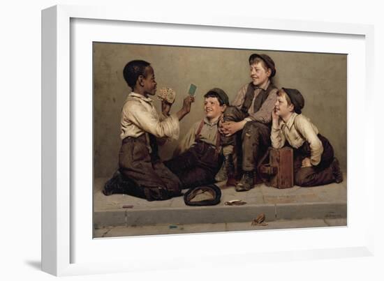 The Card Trick-John George Brown-Framed Art Print