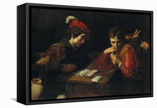 The Cardsharper, C. 1615-1618-Valentin de Boullogne-Framed Stretched Canvas