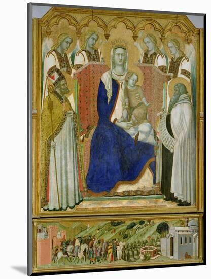 The Carmine Altarpiece, central panel depicting the Virgin and Child with angels, St. Nicholas and-Pietro Lorenzetti-Mounted Giclee Print