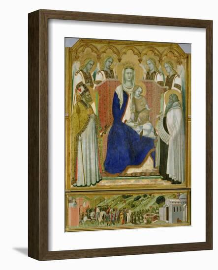 The Carmine Altarpiece, central panel depicting the Virgin and Child with angels, St. Nicholas and-Pietro Lorenzetti-Framed Giclee Print