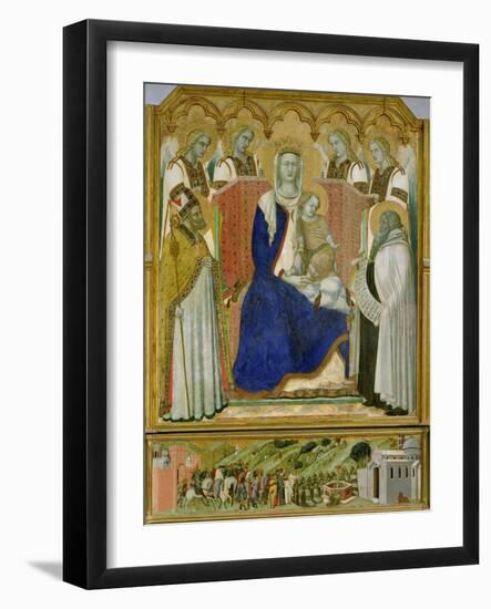 The Carmine Altarpiece, central panel depicting the Virgin and Child with angels, St. Nicholas and-Pietro Lorenzetti-Framed Giclee Print