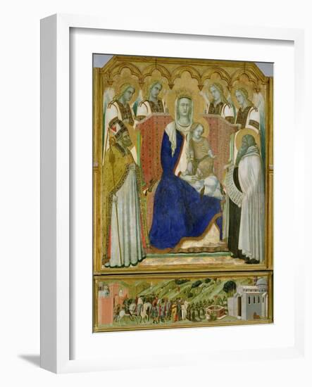 The Carmine Altarpiece, central panel depicting the Virgin and Child with angels, St. Nicholas and-Pietro Lorenzetti-Framed Giclee Print