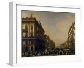 The Carnival in Milan, Corso Venezia at Red House, with Carnival Floats, Ca 1862-Giuseppe Mazzola-Framed Giclee Print