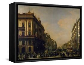 The Carnival in Milan, Corso Venezia at Red House, with Carnival Floats, Ca 1862-Giuseppe Mazzola-Framed Stretched Canvas