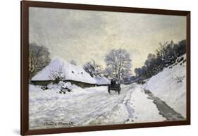 The Cart, or Road under Snow at Honfleur-Claude Monet-Framed Art Print