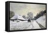 The Cart, or Road under Snow at Honfleur-Claude Monet-Framed Stretched Canvas