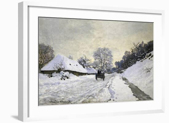 The Cart, or Road under Snow at Honfleur-Claude Monet-Framed Art Print