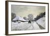 The Cart, or Road under Snow at Honfleur-Claude Monet-Framed Art Print