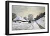 The Cart, or Road under Snow at Honfleur-Claude Monet-Framed Art Print