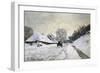 The Cart, or Road under Snow at Honfleur-Claude Monet-Framed Art Print