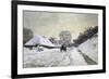 The Cart, or Road under Snow at Honfleur-Claude Monet-Framed Art Print