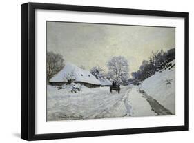 The Cart. Snow-Covered Road at Honfleur, Ca. 1867-Claude Monet-Framed Art Print