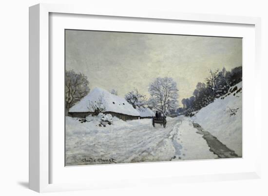 The Cart. Snow-Covered Road at Honfleur, Ca. 1867-Claude Monet-Framed Art Print