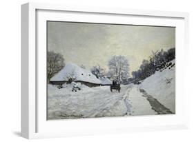 The Cart. Snow-Covered Road at Honfleur, Ca. 1867-Claude Monet-Framed Art Print