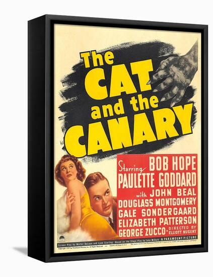 THE CAT AND THE CANARY, from left: Paulette Goddard, Bob Hope on window card, 1939.-null-Framed Stretched Canvas