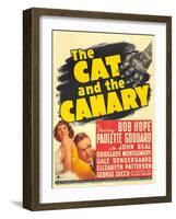 THE CAT AND THE CANARY, from left: Paulette Goddard, Bob Hope on window card, 1939.-null-Framed Art Print