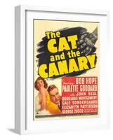 THE CAT AND THE CANARY, from left: Paulette Goddard, Bob Hope on window card, 1939.-null-Framed Art Print