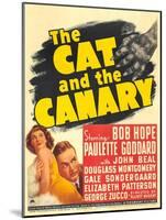 THE CAT AND THE CANARY, from left: Paulette Goddard, Bob Hope on window card, 1939.-null-Mounted Art Print