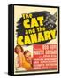 THE CAT AND THE CANARY, from left: Paulette Goddard, Bob Hope on window card, 1939.-null-Framed Stretched Canvas