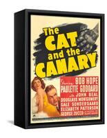 THE CAT AND THE CANARY, from left: Paulette Goddard, Bob Hope on window card, 1939.-null-Framed Stretched Canvas