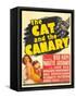 THE CAT AND THE CANARY, from left: Paulette Goddard, Bob Hope on window card, 1939.-null-Framed Stretched Canvas